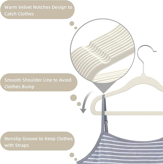 GoodtoU Kids Velvet Hangers,30 Pack Baby Hangers for Closet Non Slip Velvet Clothes Hangers Coat Hangers for Toddler Children Infant Hanger (Ivory 30Pack)