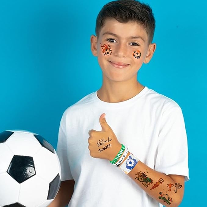 60PCs Soccer Party Favor Soccer Silicone Bracelet Soccer Slap Bracelet Tattoos for Sports Themed Birthday Party Decor Goodie Bag Fillers(Soccer)