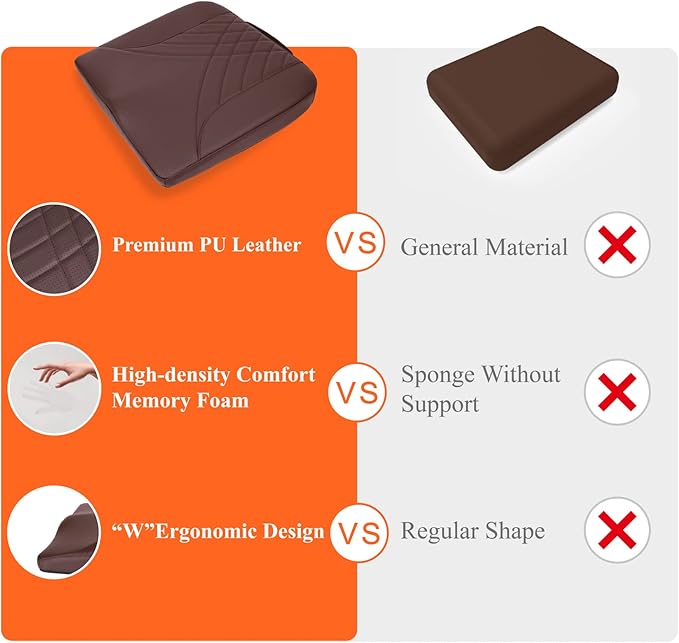 kingphenix Premium Car Seat Cushion, Memory Foam Driver Seat Cushion to Improve Driving View- Coccyx & Lower Back Pain Relief - Seat Cushion for Car, Truck, Office Chair (Leather Brown)