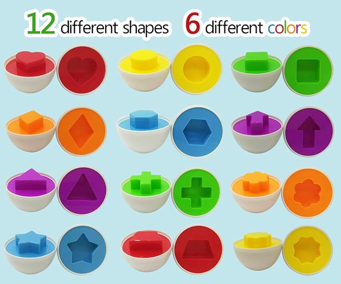 Beakabao 12pcs Color and Shape Matching Egg Set Montessori Toddler Education Classification Toys for Fine Motor Skills of The Fingers Muscles, Preschool Children Smart Puzzles Easter Gifts (Green)