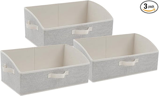 3 Pack Closet Organizers, Foldable Clothes Storage Organizers with Handles, Large Capacity, Sturdy Drawer Storage Boxes for Clothing, Underwear, Books, Shelves, Wardrobe Organizing, Beige
