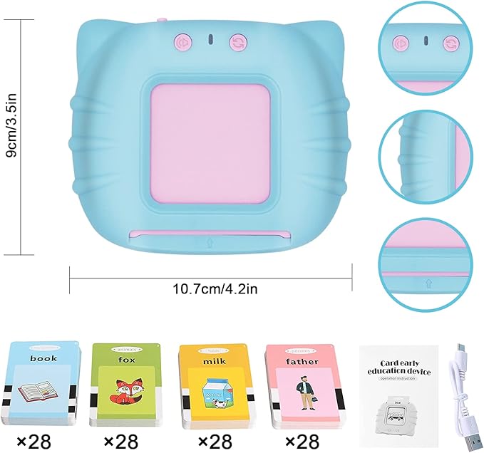 Talking Flash Cards Educational Toys - Talking Flashcards Learning Toys for Toddlers - Montessori Toys Flash Cards for Age 2 3 4 5 6 - Blue