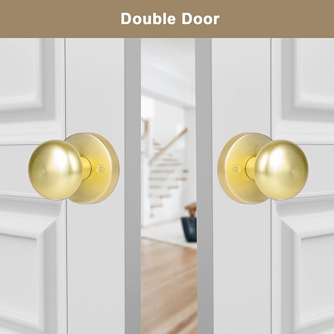 Dummy Door Knobs Interior, Gold/Brass Door Knobs, Vintage Non-Locking Inactive Door Handle for Closet and Bifold, 2 Pack
