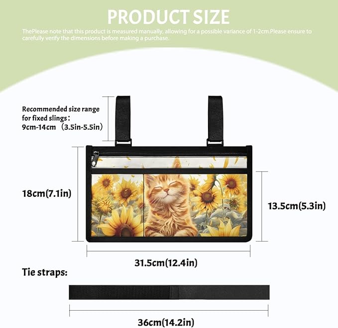 ZOUTAIRONG Sunflower Kitten Wheelchair Bag Side Arm Bag Walker Accessories Armrest Organizer Storage Pouches Walker Bag for Electric Wheel Chair Walkers Adults, Seniors