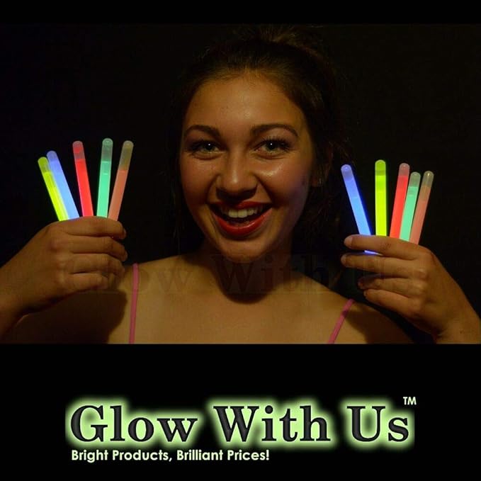 Glow Sticks Bulk Wholesale, 100 4” Glow Stick Light Sticks. Assorted Bright Colors, Kids Love Them! Glow 8-12 Hrs, 2-Year Shelf Life, Sturdy Packaging, GlowWithUs Brand