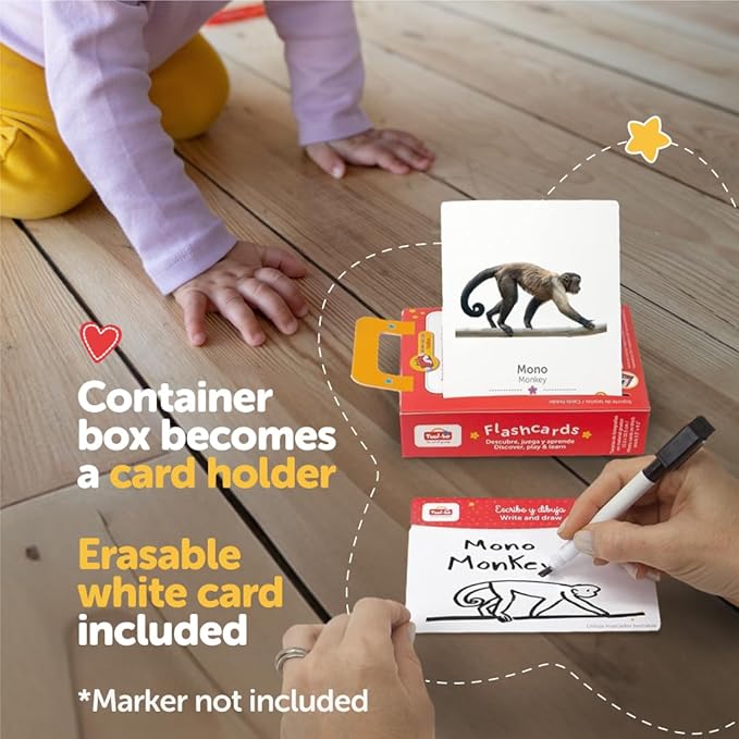 Tool-be Bilingual Animal Flash Cards, 3 Pack with 54 Real Photos of Farm, Aquatic, and Wild Animals, Spanish-English Educational Toys, Sight Words Flash Cards, Ages 6 Months to 6 Years