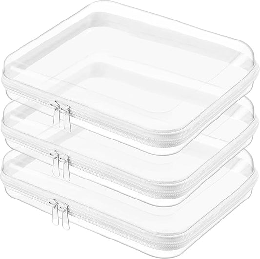 Clear Hard Shell Zipper Case,Clear Toy Storage Pouch,Waterproof Transparent Organizer Cosmetic Case for Travel, Office, Home (White, 3*M)