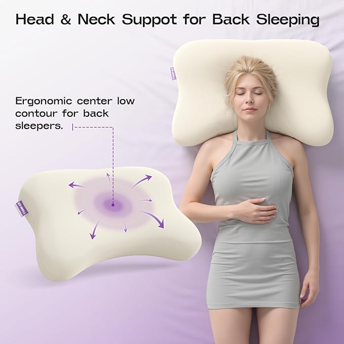 Side Sleeper Pillows for Adults - Patented Cervical Neck Pillow for Sleeping - High Density Extra Soft Ergonomic Curved Memory Foam Pillow, Cooling Pillowcase (Beige)