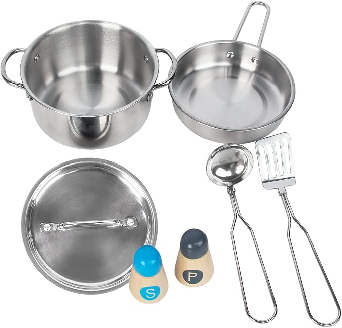 Kids Play Kitchen Toys, Stainless Steel Kitchen Utensils, Pretend Play Kitchen Accessories, Montessori Learning Toy for Toddlers 1-3