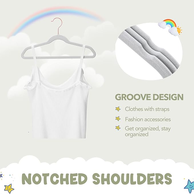 HOUSE DAY Velvet Kids Hangers 60 Pack, Premium Childrens Hangers for Closet, Ultra Thin Cute Hangers Kids Clothes Hanger, Non Slip Kids Felt Hangers 14 Inch, Small Hangers for Kids Clothes, Grey