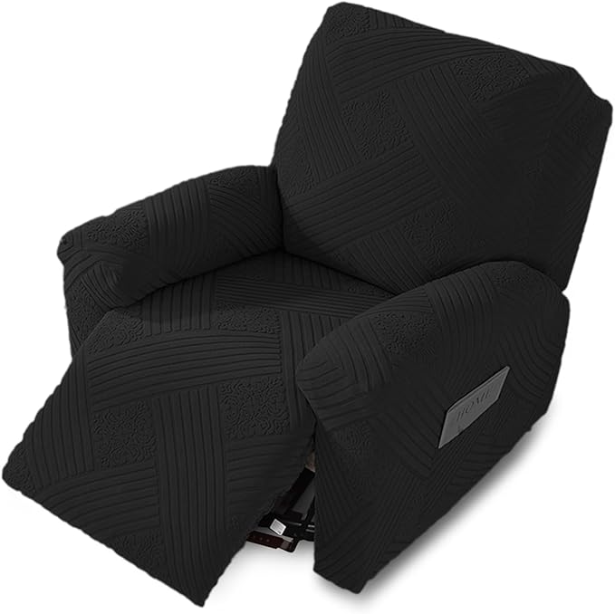 NORTHERN BROTHERS Recliner Chair Covers - Lazy Boy Recliner Covers That Stay in Place, 4 Pieces Reclining Chair Cover Recliner Slipcovers 1 Seater, Black