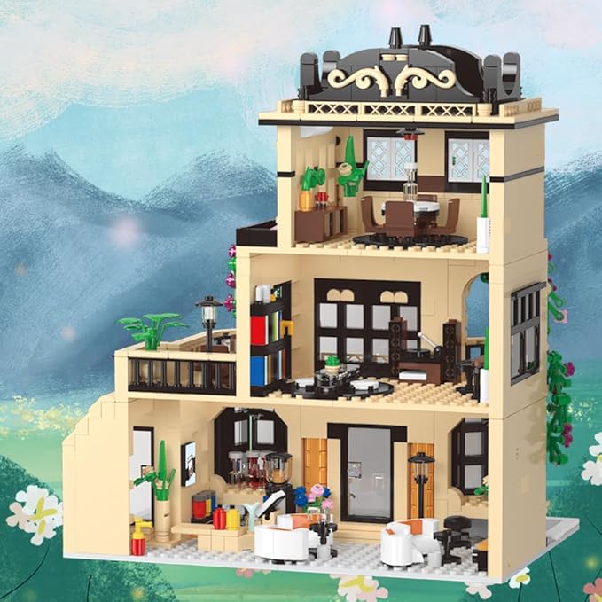 City Cafe Building Blocks Set with LED,1413pcs Mini Bricks for Adults and Teen 14+ (Not Compatible with Lego)