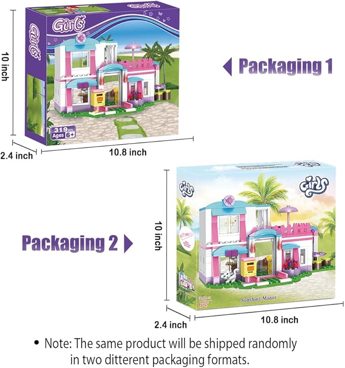 BRICK STORY Dream Girls Friends House Building Sets Beach House for Girls 319 PCS Seaside Villa with Swing Sun Lounger Building Kit Play Set Toys for Kids Aged 6-12