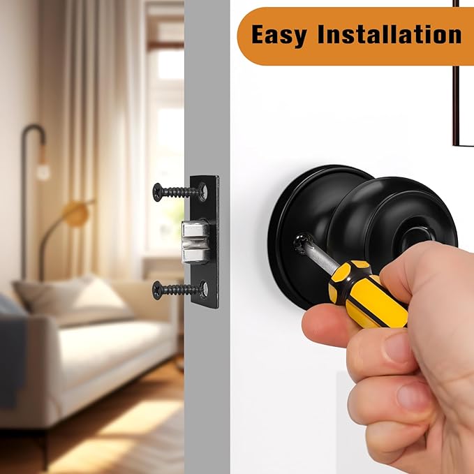 Probrico Black Door Knobs, Interior Door Knobs with Round Ball Knob, Matte Black Privacy Door Knob for Bedroom Bathroom, 5 Pack