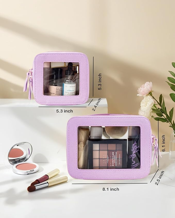 FFpaw Travel Clear Makeup Bag Set, TSA Approved Cosmetic Bag Case with Zipper Portable Makeup Pouch Toiletry Bag Women Traveling Cosmetic Organizer Storage Bag Car Organizer Car Essentials for Women