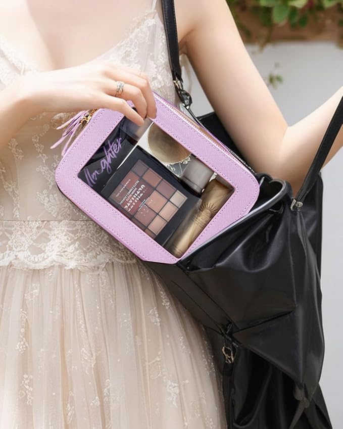 FFpaw Travel Clear Makeup Bag Set, TSA Approved Cosmetic Bag Case with Zipper Portable Makeup Pouch Toiletry Bag Women Traveling Cosmetic Organizer Storage Bag Car Organizer Car Essentials for Women