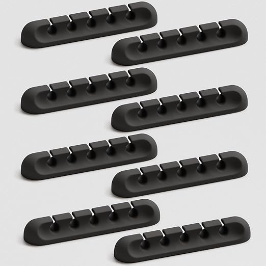 USB Cable Organizer Clips Cord Holder,8 Packs (5-Slots) Black Self Adhesive Desk Cord Cable Management