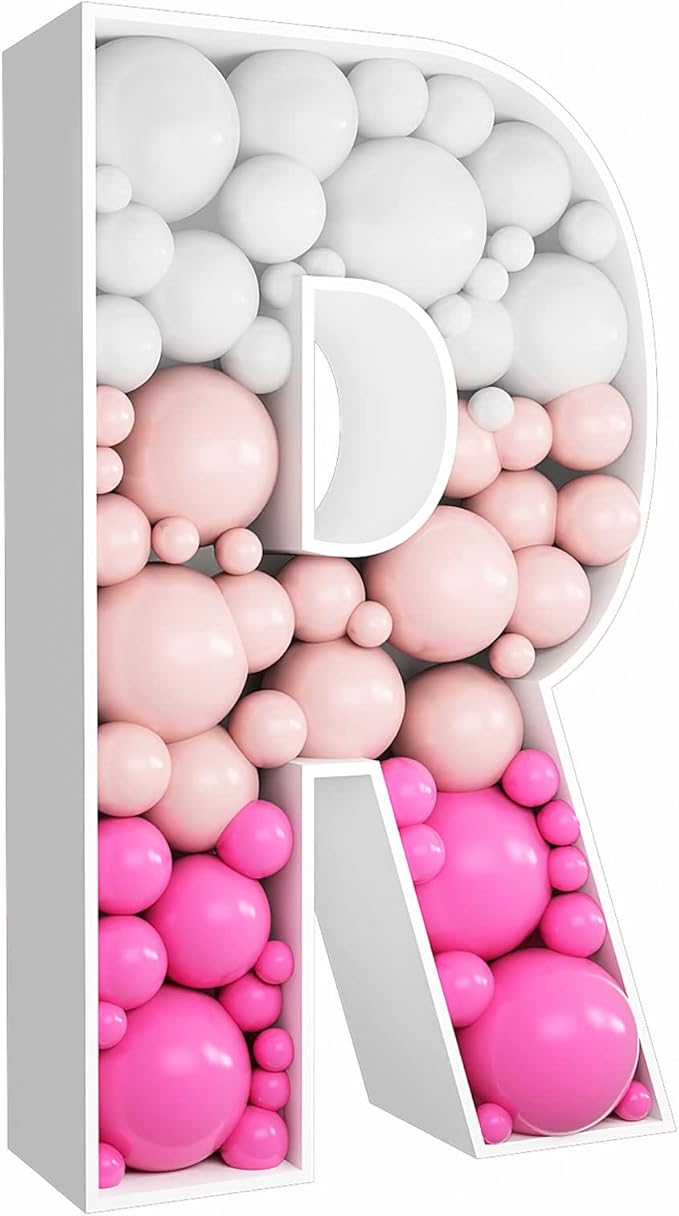 3FT Tall Mosaic Balloon Frame Letters Big Marquee Light Up DIY Kit for Birthday Party Wedding Backdrop Decor Letter R Pre-Cut Foam Board