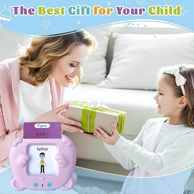 RT&BS Spanish Talking Flash Cards for Toddlers, Bilingual English Spanish Flash Cards for Kids, Spanish Flash Cards for Kids, Gift for Kids Children, 510 Sight Words Pink Bear