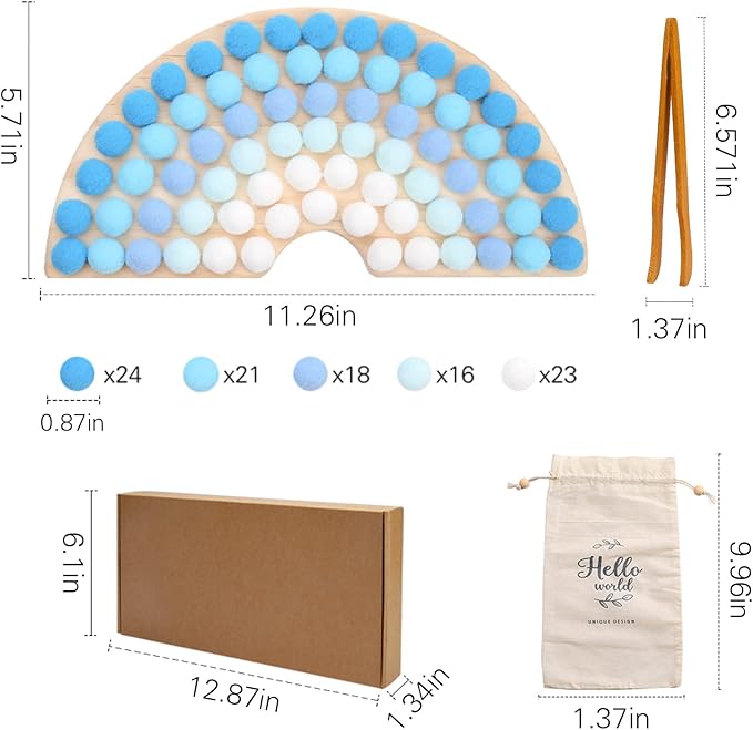 ibwaae Wooden Peg Board Beads Game Color Sorting Toys Counting Matching Game Bead Counting Fine Motor Skill Montessori Toys for Toddlers (Blue Gradient)