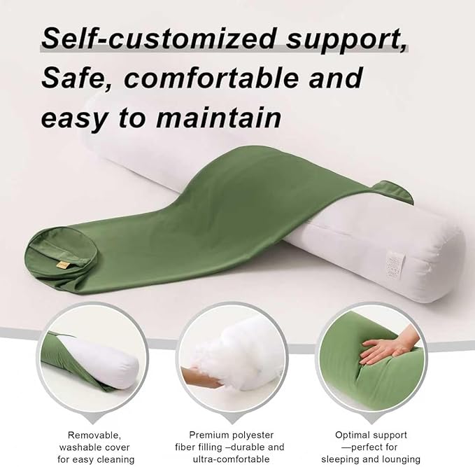 Bolster Pillow for Bed – Long Round Body Pillow for Adults, Cuddle Pillow for Sleeping, Full-Length Support,39.37 x 7.87 Inches,Olive Green