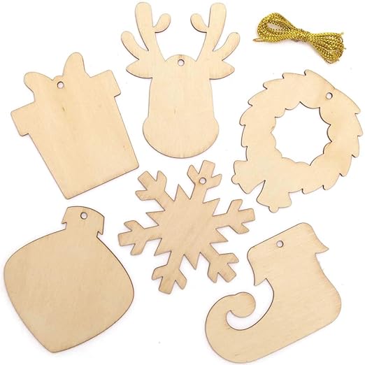 Baker Ross AX464 Christmas Wooden Decorations - Pack of 12, Wood Crafts for Kids to Decorate, Ideal Christmas Tree Decoration, Great for School, Craft Groups and Home Crafting