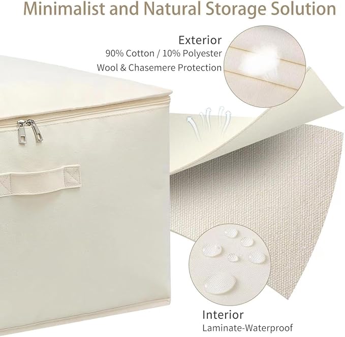 Canvas Comforters Bags Closet Organizers and Storage for Quilts Clothes Organization Containers Bins with Sturdy Zipper, Clear Window 75L for Sweaters Blankets Storage Bedroom Collapsible 2Pack