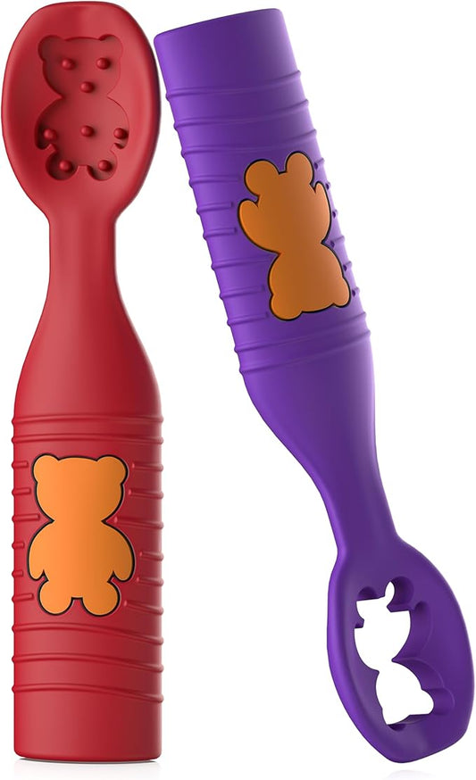 2 Pack Baby Spoons, First Stage Spoons, Food Grade Silicone, 6+ Months, Teething for Self Feeding, Toddler Utensils for Baby Led Weaning, BPA Free