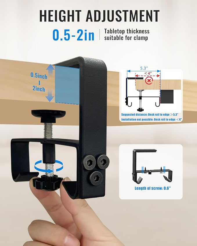 36" No Drill Under Desk Cable Management Tray - Upgraded Oxford Fabric with Cable Loop, No Damage to Table for Standing Desks and Home Office (Large (36 Inch))
