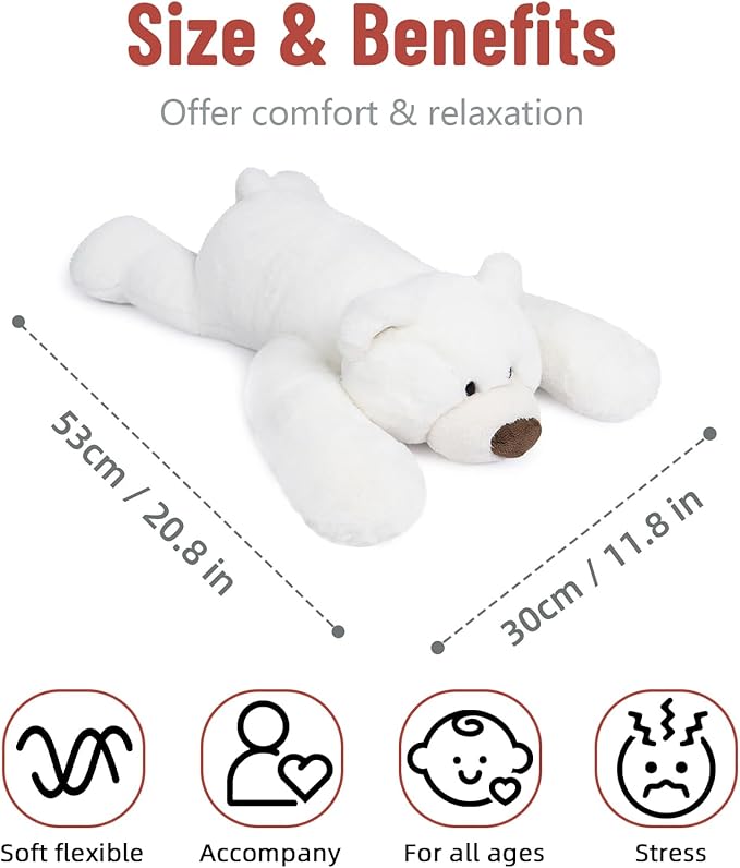 Niuniu Daddy 20" | 3.3 Pound Polar Bear Weighted Stuffed Animals, Large White Bear Plush Toy Pillow with Fluffy Fur for Kids Adults Teens Cute Stuffy Animal for Valentine Christmas Birthday Gift