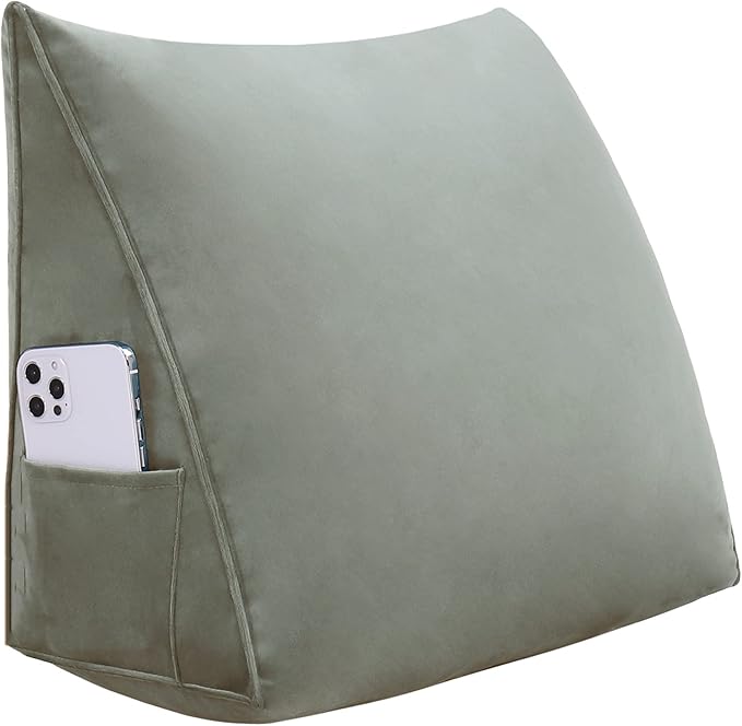 Wedge Headboard Bolster Pillow Reading Pillows for Sitting in Bed Adult，Small Velvet Triangular Cushion Backrest Lumbar Back Support Upholstered Daybed Sit Up Book Pillows（Camel, Small）