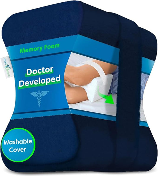 Sports Medica Doctor Developed Knee Pillow for Side Sleepers - Washable Cover Memory Foam Leg Pillow for Side Sleeping, Lower Back & Sciatica Pain Relief - Spine Alignment - Between Knee Hip Cushion