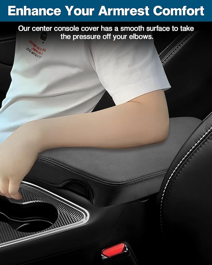 FIILINES Center Console Cover for Dodge Challenger 2015-2023 Center Console Armrest Cover Challenger Interior Accessories Armrest Cover Center Console Pad Anti-Scratch Black