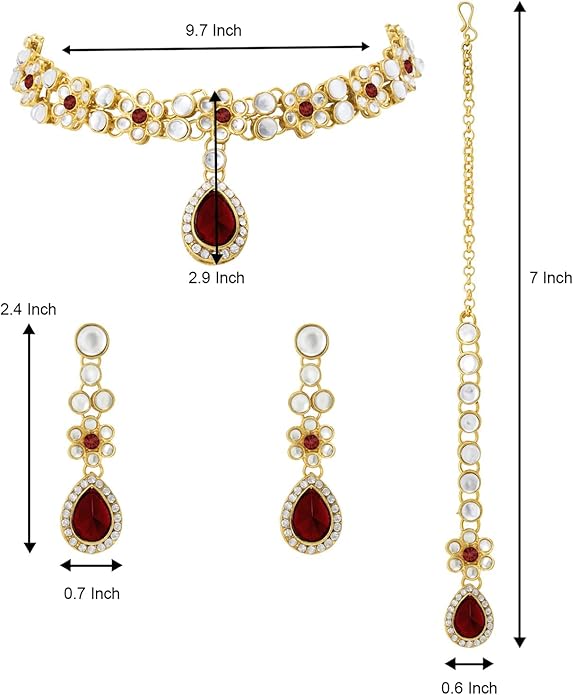 Aheli Traditional Gold Plated Kundan Beads Studded Choker Necklace Dangle Earrings & Maangtikka Set Ethnic Fashion Jewellery Gift for Women