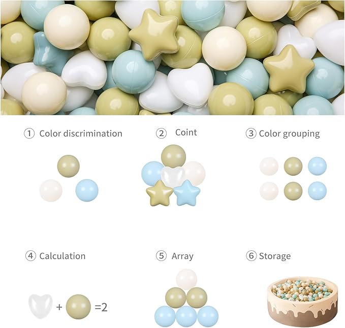 GOGOSO Ball Pit Balls,Plastics Balls for Ball Pit, Stars Hearts Shape for PastelBall for Toddlers Kids