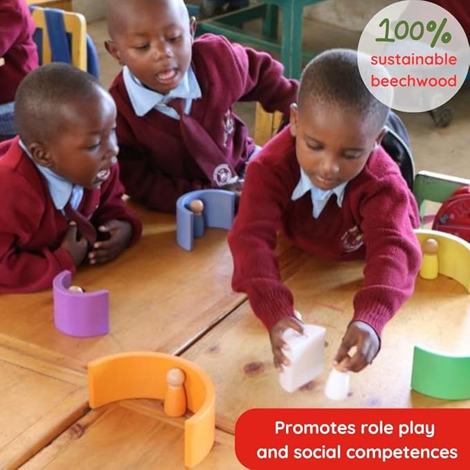 Montessori Nesting Rainbow Toy: Open-Ended Wooden Stacking Set with Arches, Peg Dolls & Story Book for Emotional Intelligence & Creative Play | Ages 3+ | 16 pcs | Premium Quality Tiger Wood