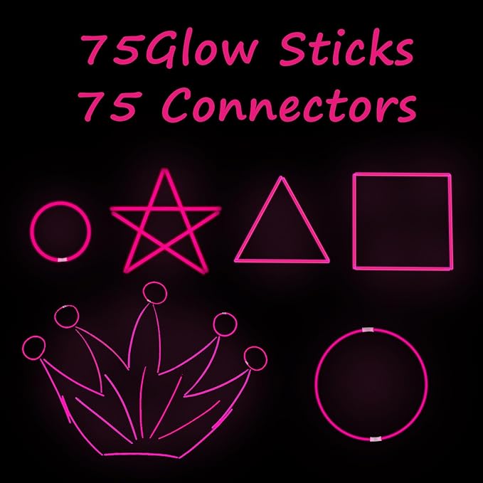 75 Glow Sticks Bracelets and Necklaces, 8'' Glowsticks Bulk Pack Bright Glow in the Dark Party Supplies for Kids (Pink)