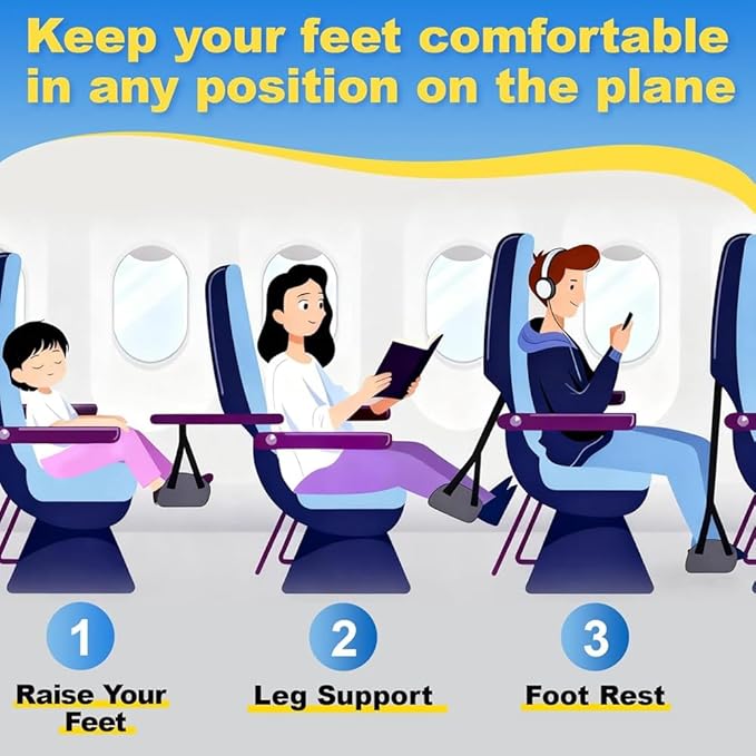 Bloepum Airplane Foot Hammock for Plane Travel, Detachable Bamboo Airplane Foot Rest for Long Flight, Desk Foot Hammock