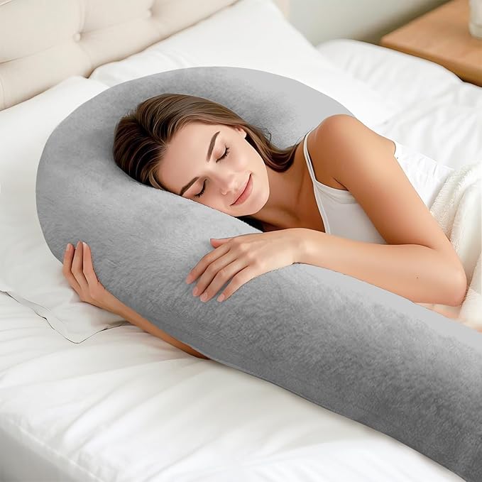 Body Pillow for Adults - Soft Long Bed Pillows Insert for Sleeping - Shredded Memory Foam and Removable Washable Cover - Swan Shaped Side Sleeper Pregnancy Pillow 49 Inch (Grey)