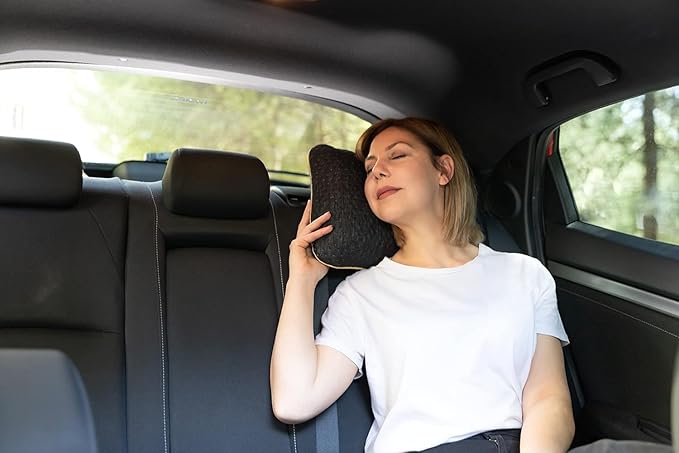 alkamto Travel & Camping Comfortable Memory Foam Pillow – Easy to Carry Portable Bag – Temperature Regulating Pillow Case (Black)