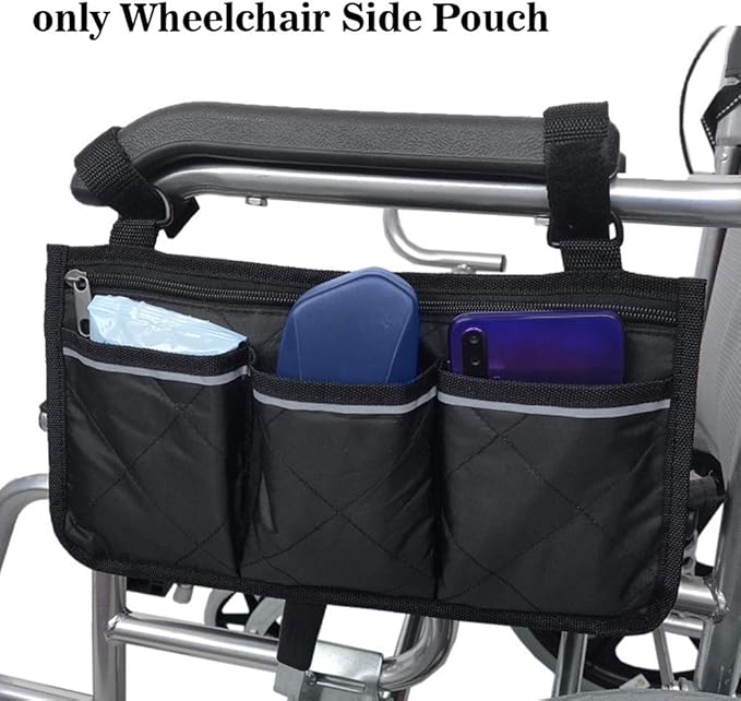 Xiaokeis Wheelchair Side Organizer Storage Bag Armrest Pouch with Cup Hold and Reflective Strip, Waterproof Storage Pouches for Most Wheelchairs Rollators, Walkers Wheelchairs Accessories(Purple)