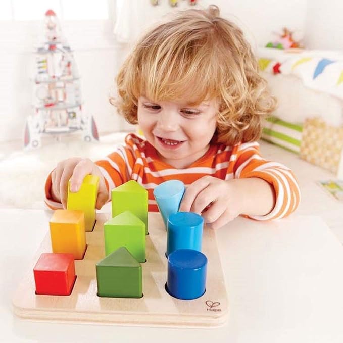 Hape Wooden Color and Shape Sorter Toy| Puzzle Board Montessori Preschool Educational Toy for Toddler 18M+