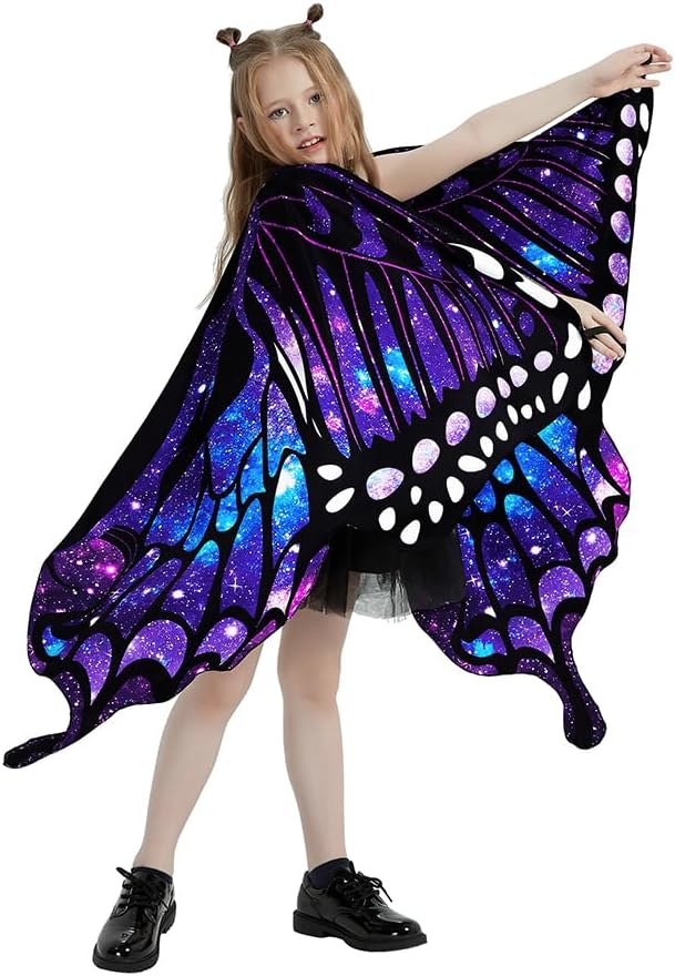 Butterfly Wings For Girls, Double-Sided Fairy Wings, Halloween Costumes for Kids, 3PCS Butterfly Cape Set.