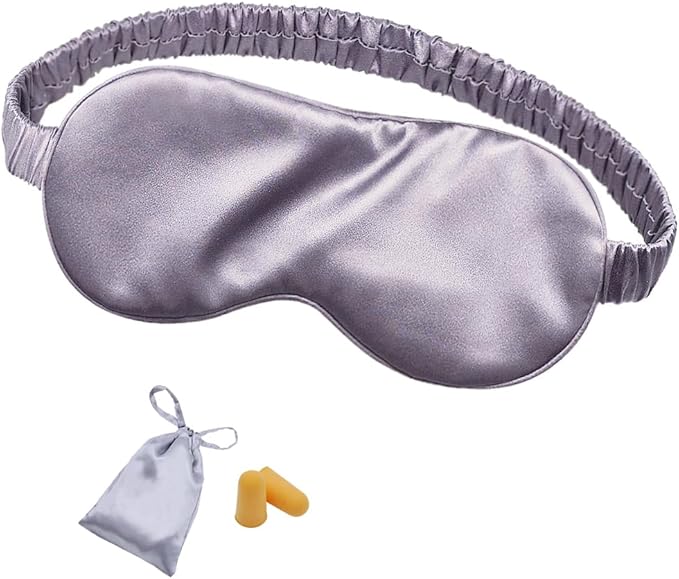 Silk Sleep Mask Eye Mask Blindfold with Double Layer Silk Filling and Elastic Strap for Full Night's Sleep, Travel and Nap, Soft Eye Cover Eyeshade with Luxury Bag and Ear Plugs by OLESILK (Charcoal)