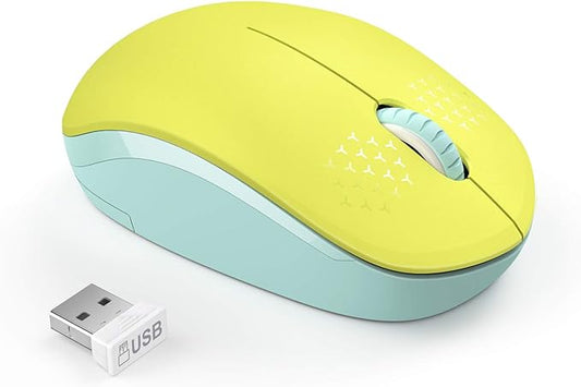 seenda Wireless Mouse, 2.4G Noiseless Mouse with USB Receiver Portable Computer Mice for PC, Tablet, Laptop, Notebook - Yellow & Green