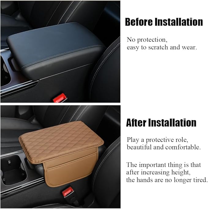 OtpOutopa Car Center Console Armrest Cover, Leather Car Center Console Cover Cushion with 2 Storage Bags, Universal Center Console Pad Car Armrest Lids Storage Box Auto Interior Accessories (Brown)
