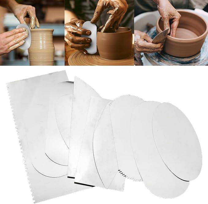 Heyous 10PCS Stainless Steel Clay Pottery Moulding Set Sculpture Ceramic Modelling Tool Clay Spade Cake Baking Scraper Blade for Smooth Finishing and Fingerprint Removal