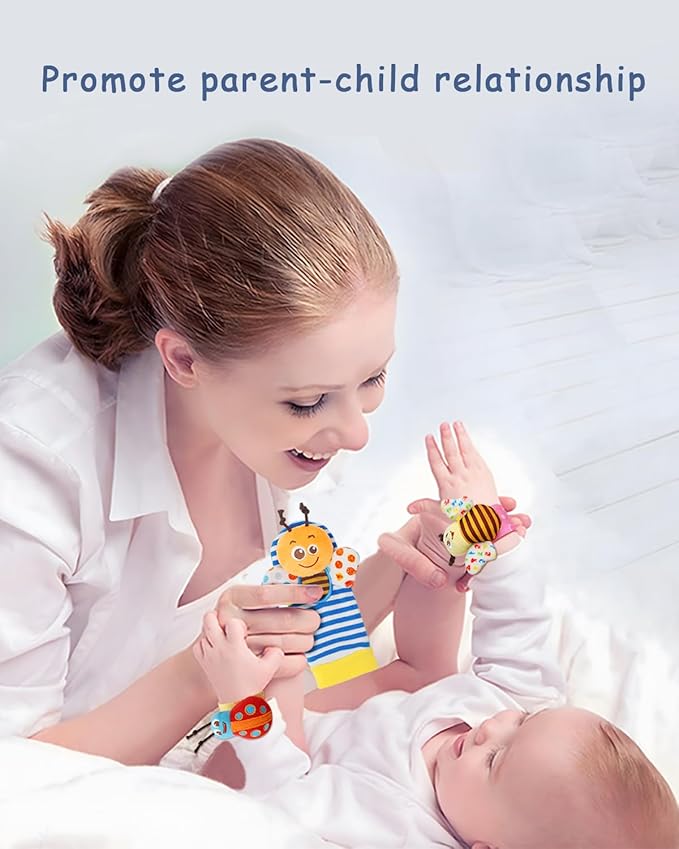 BLOOBLOOMAX Baby Hanging Rattle, Wrist Rattles Foot Finder Rattle Sock, Hand and Feet Rattle Toy, Newborn Present Baby Shower Birthday Gift Set for0 3 6 9 12 24 to 36 Months Babies(12 E)