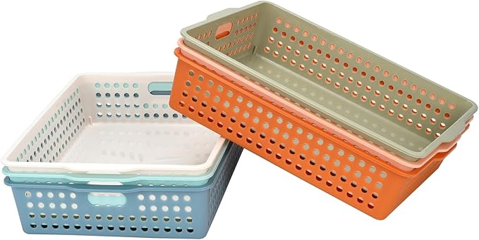 6-Pack Stackable Paper Trays with Handles, Modern Desktop Organizer for A4 Documents, Homework Turn-In Bins for Classroom & Office Use