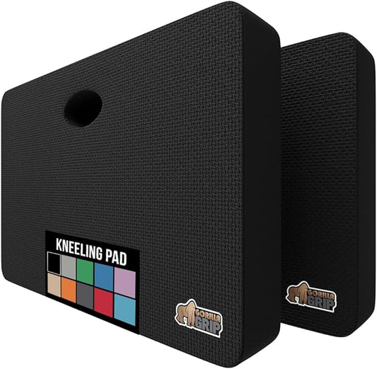 GORILLA GRIP Extra Thick Patent Pending Soft Foam Kneeling Pad, 2 PK, Supportive Large Cushion Knee Pads for Gardening, Baby Bath, Dirt and Water Resistant, Workout and Garden Supplies, 17.5x11, Black